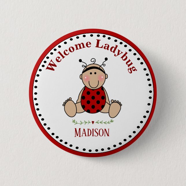 Personalized Ladybug Baby Shower Party  Keepsake Button (Front)