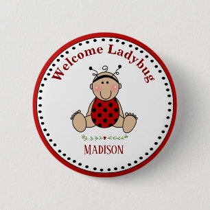Personalized Ladybug Baby Shower Party Keepsake Button