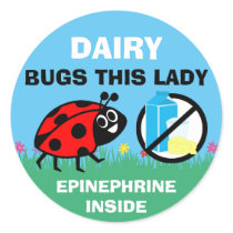 Personalized Ladybug Dairy Allergy Alert Classic Round Sticker