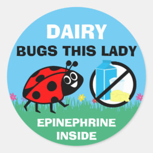 Personalized Ladybug Dairy Allergy Alert Classic Round Sticker