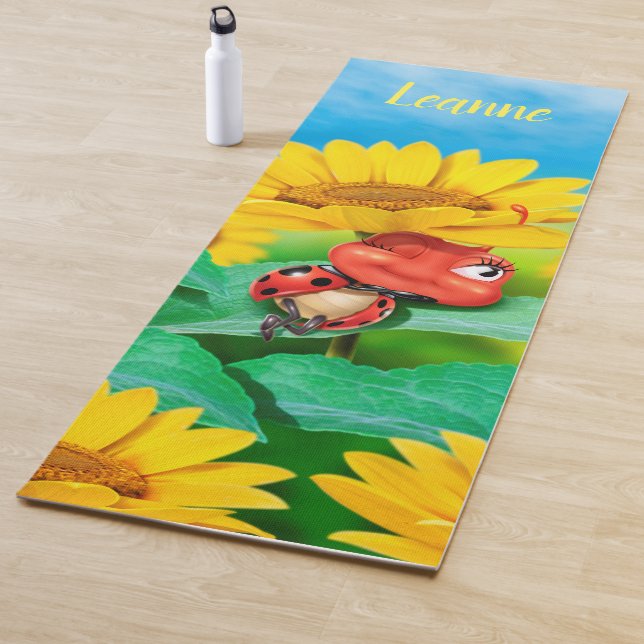 Personalized ladybug sunflowers yoga mat (In Situ)