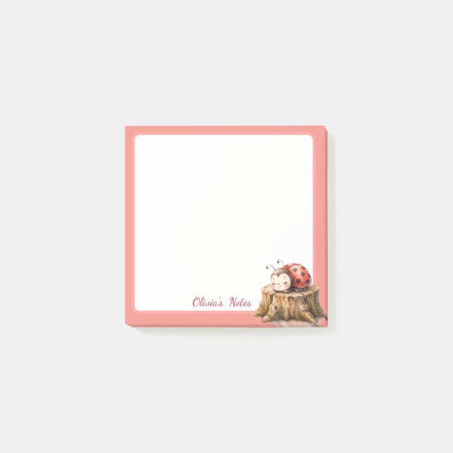 Personalized Ladybug Tree Stump Sticky Notes (Front)