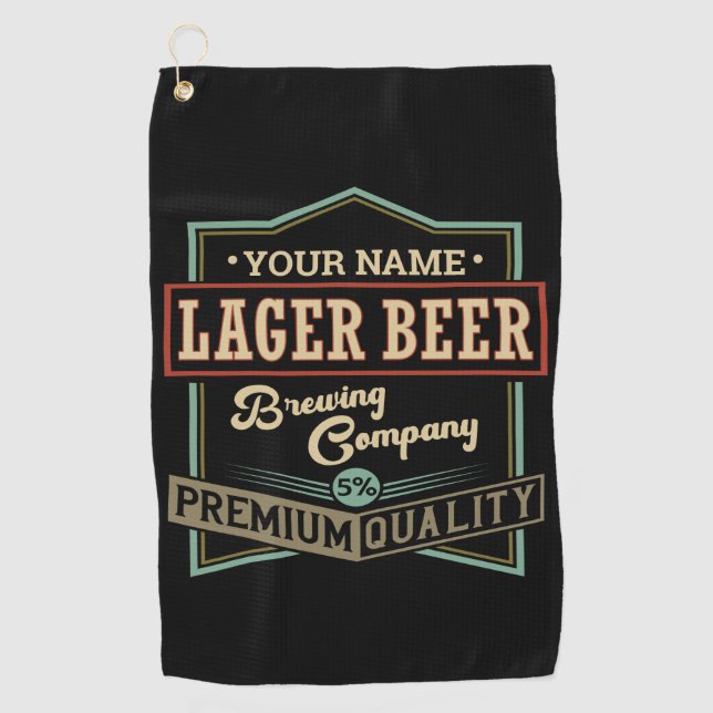 Personalized Lager Beer Brewing Co Label Bar Pub Golf Towel (Front)