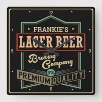 Personalized Lager Beer Brewing Co Label Bar Pub Square Wall Clock