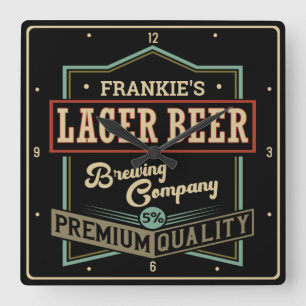 Personalized Lager Beer Brewing Co Label Bar Pub Square Wall Clock