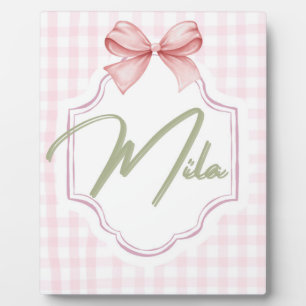 Personalized Lainey Baby Girl Nursery Bow&Gingham Plaque