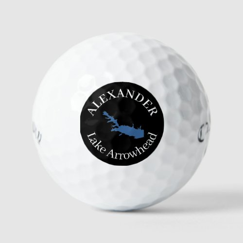 Personalized Lake Arrowhead Map Black Golf balls