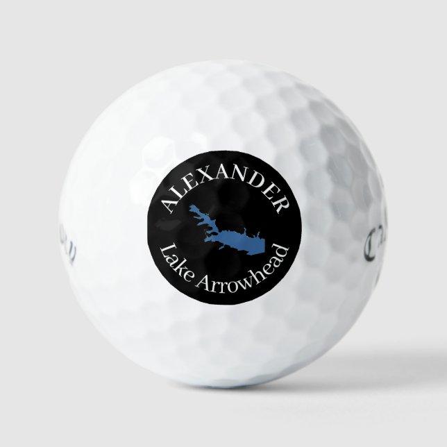 Personalized Lake Arrowhead Map Black Golf balls (Front)