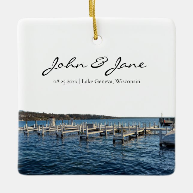 Personalized Lake Geneva Wisconsin Ceramic Ornament (Front)