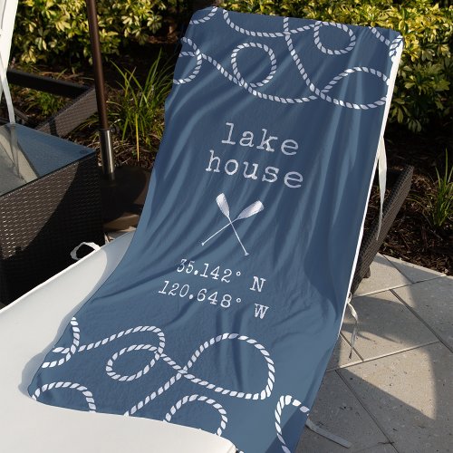 Personalized Lake House Coordinates Beach Towel