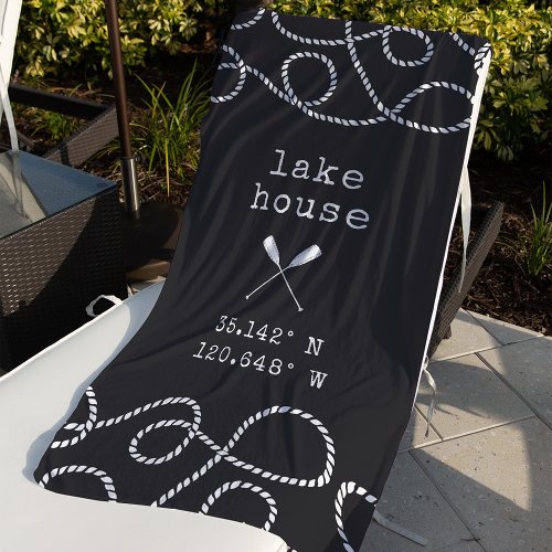 Personalized Lake House Coordinates Beach Towel