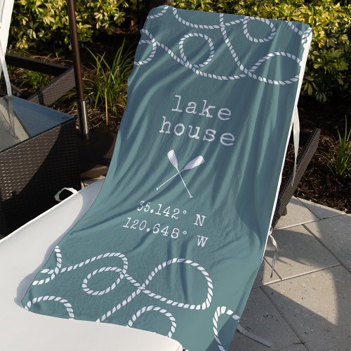 Personalized Lake House Coordinates Beach Towel