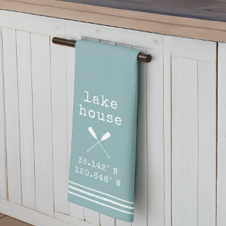 Personalized Lake House Coordinates Kitchen Towel