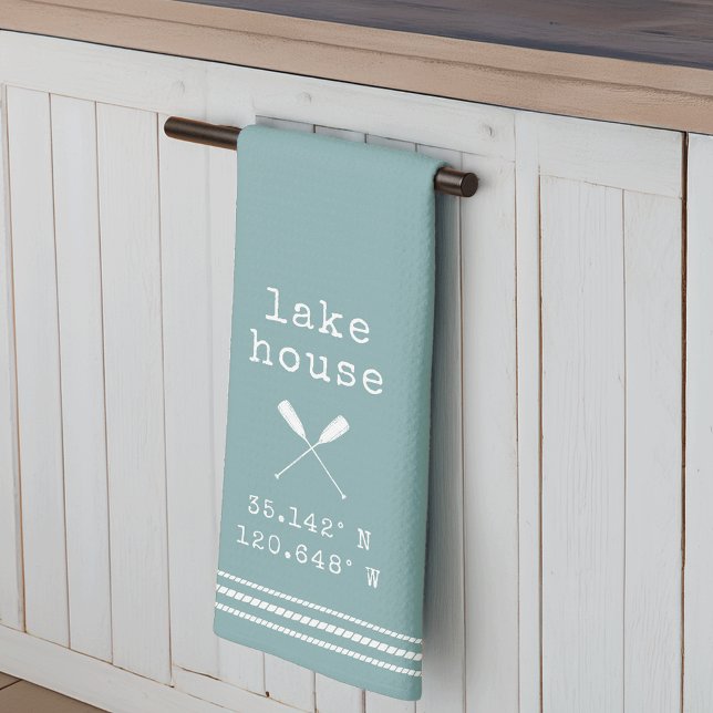 Personalized Lake House Coordinates Kitchen Towel (Creator Uploaded)