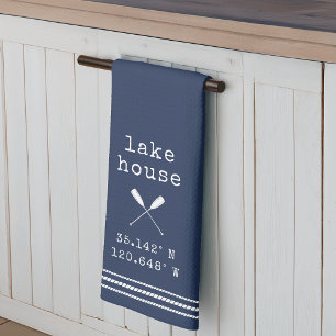 Personalized Lake House Coordinates Kitchen Towel
