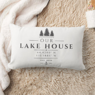 Personalized Lake House Coordinates Pillow