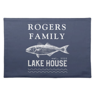 Personalized Lake House Dark Blue Cloth Placemat