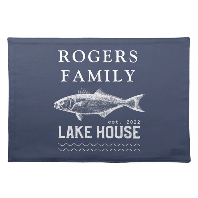 Personalized Lake House Dark Blue Cloth Placemat (Front)