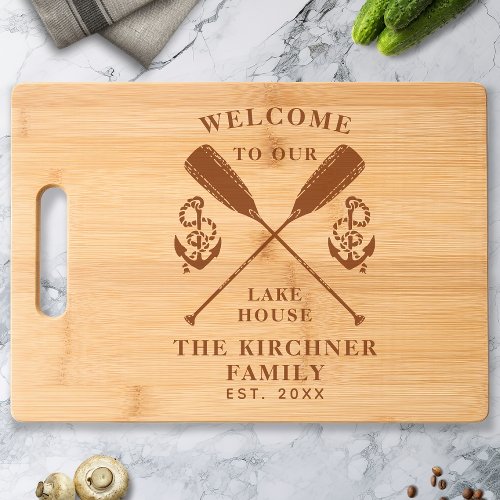 Personalized Lake House Family Name Monogram Cutting Board