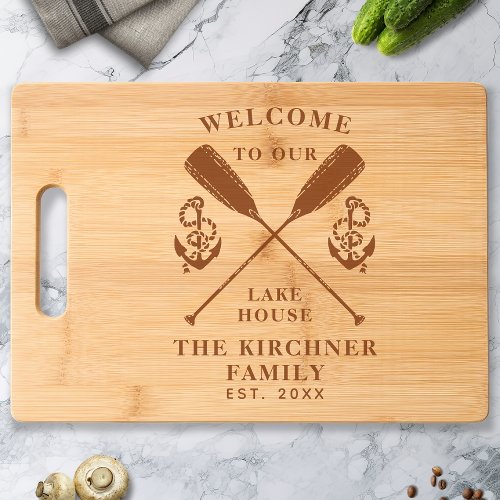 Personalized Lake House Family Name Monogram Engraved Cutting Board