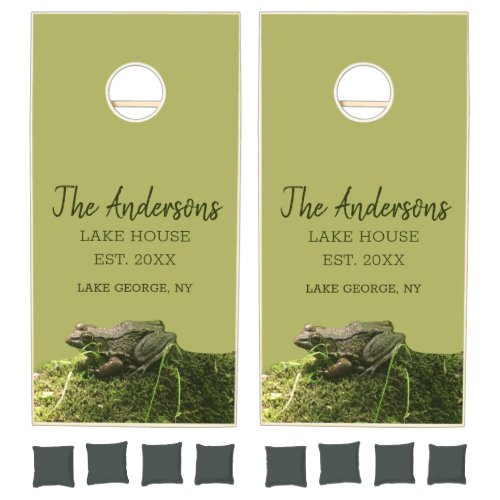 Personalized Lake House Frog Pond Green Cornhole Set