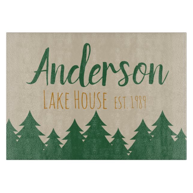 Personalized Lake House Glass Cutting Board (Front)