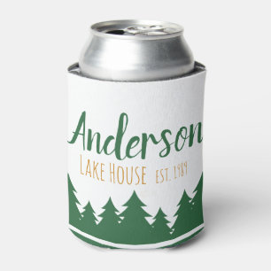 Personalized Lake House & Pine Trees Can Cooler