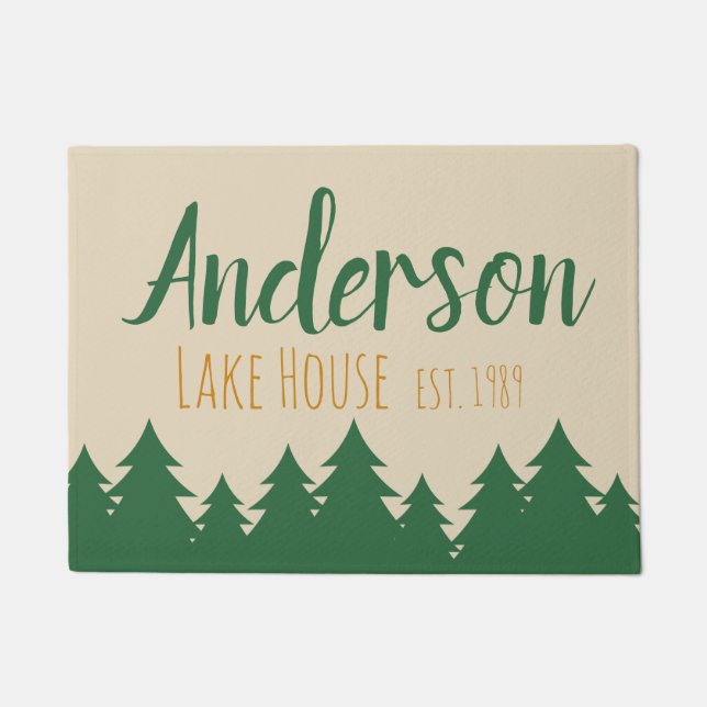 Personalized Lake House & Pine Trees Door Mat (Front)