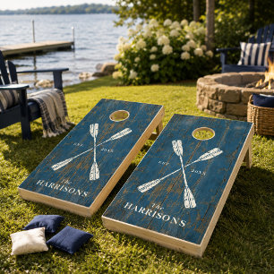 Personalized Lake House Rustic Oar Family Name Cornhole Set