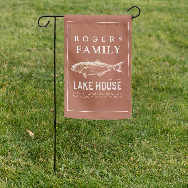 Personalized Lake House Terracotta Rustic Garden Flag (In SItu)