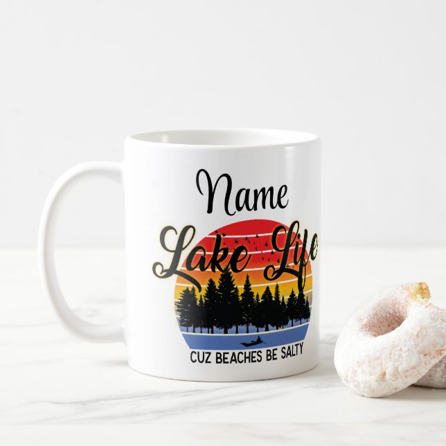 Personalized Lake Life Design Coffee Mug Cup (With Donut)