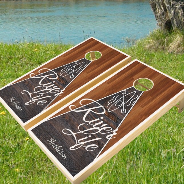 Personalized Lake Life Rustic  Wood Grain Kayak Cornhole Set (Creator Uploaded)