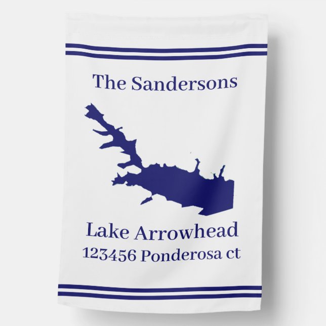 Personalized Lake Map Monogram address House Flag (Front)