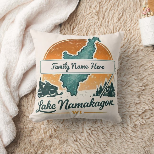Personalized Lake Namakagon, WI Throw Pillow (Blanket)