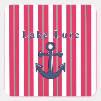 Personalized Lake or Beach Red White Square Sticker