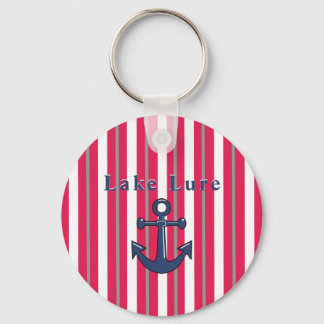 Personalized Lake or Beach Red White Striped Keychain