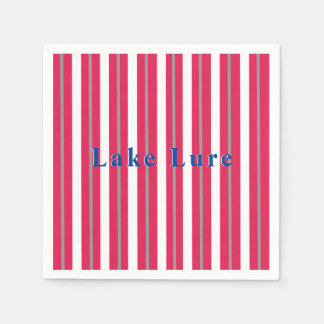 Personalized Lake or Beach Red White Striped Napkins