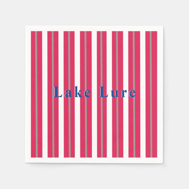 Personalized Lake or Beach Red White Striped  Napkins (Front)