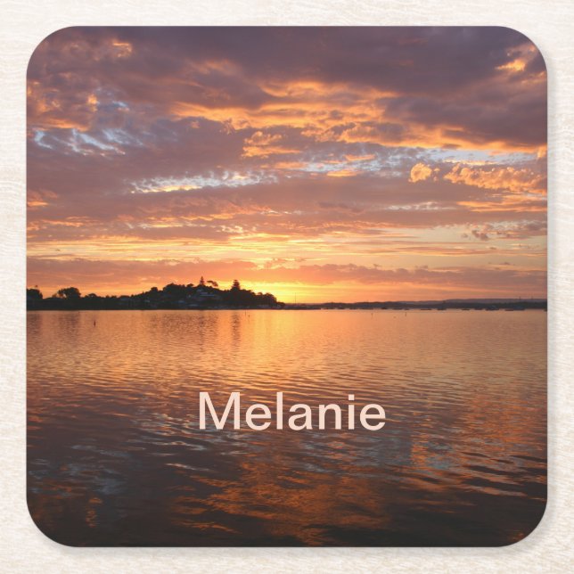 Personalized Lake Side Square Paper Coaster (Front)