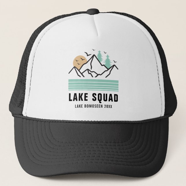 Personalized Lake Squad Life Boats Summer Vacation Trucker Hat (Front)