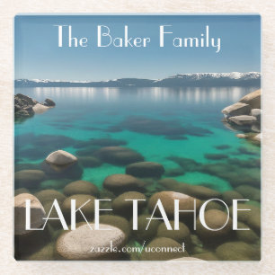 Personalized Lake Tahoe Glass Coaster   Family