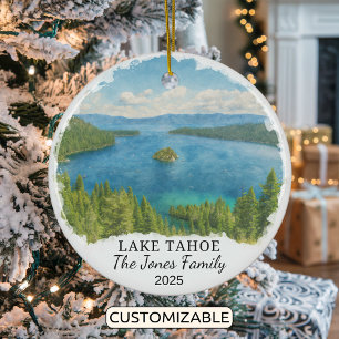 Personalized Lake Tahoe Ornament, California Ceramic Ornament