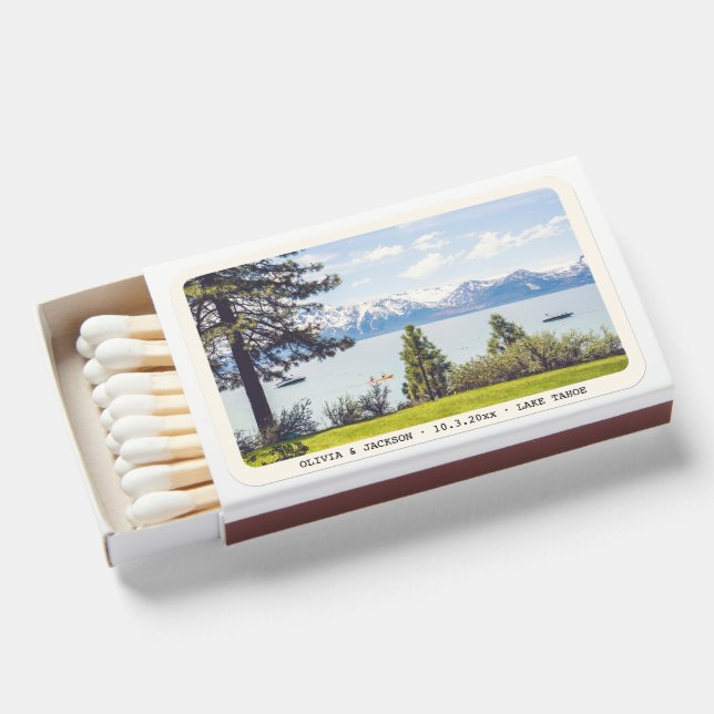 Personalized Lake Tahoe Wedding Favor Matches (Front Open)