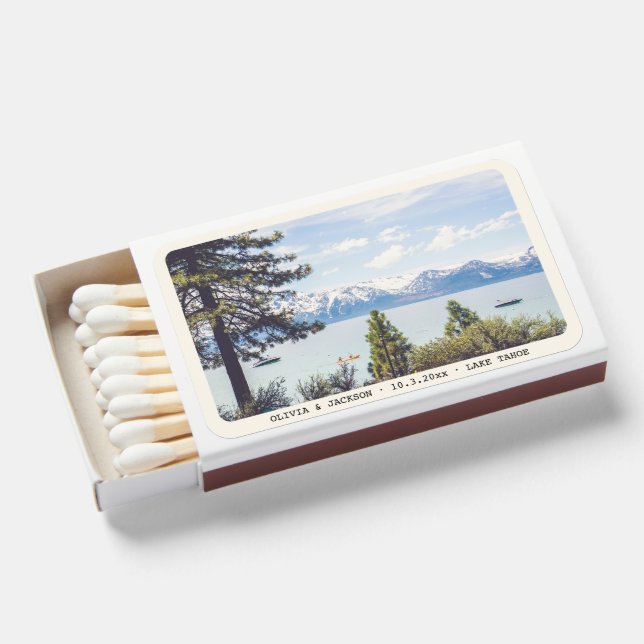 Personalized Lake Tahoe Wedding Favor Matches (Front Open)