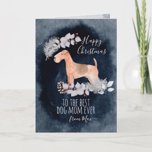 Personalized Lakeland Terrier Watercolor Christmas Holiday Card