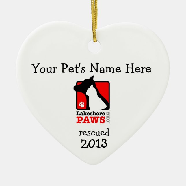 Personalized Lakeshore PAWS heart ornament (Front)