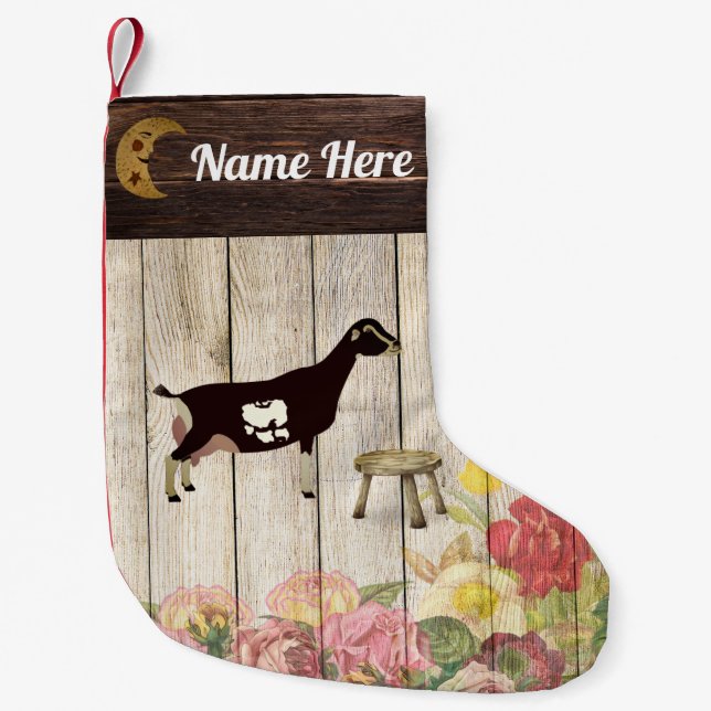 Personalized LaMancha Dairy Goat Farm Small Christmas Stocking (Front)