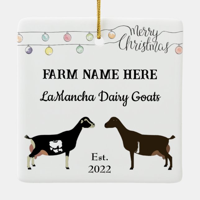 Personalized LaMancha Dairy Goat White Christmas Ceramic Ornament (Back)