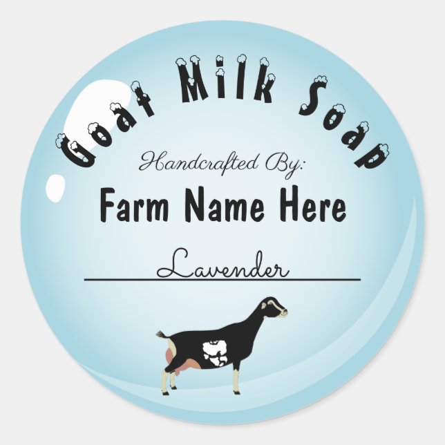 Personalized LaMancha Goat Milk Soap Blue Bubble Classic Round Sticker (Front)