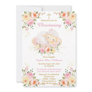 Personalized Lamb Christening girl Invitation